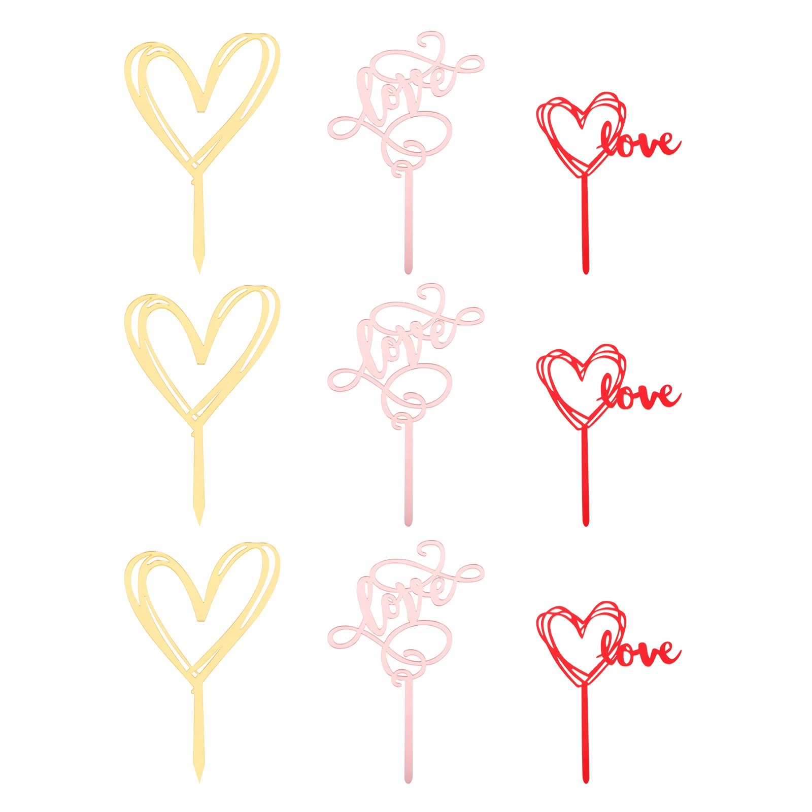 

15 Pcs Heart Shaped Acrylic Cake Picks 76mm Red 126mm Multi Hearts Flour Style Love Valentine Party Wedding Cake Toppers Cupcake