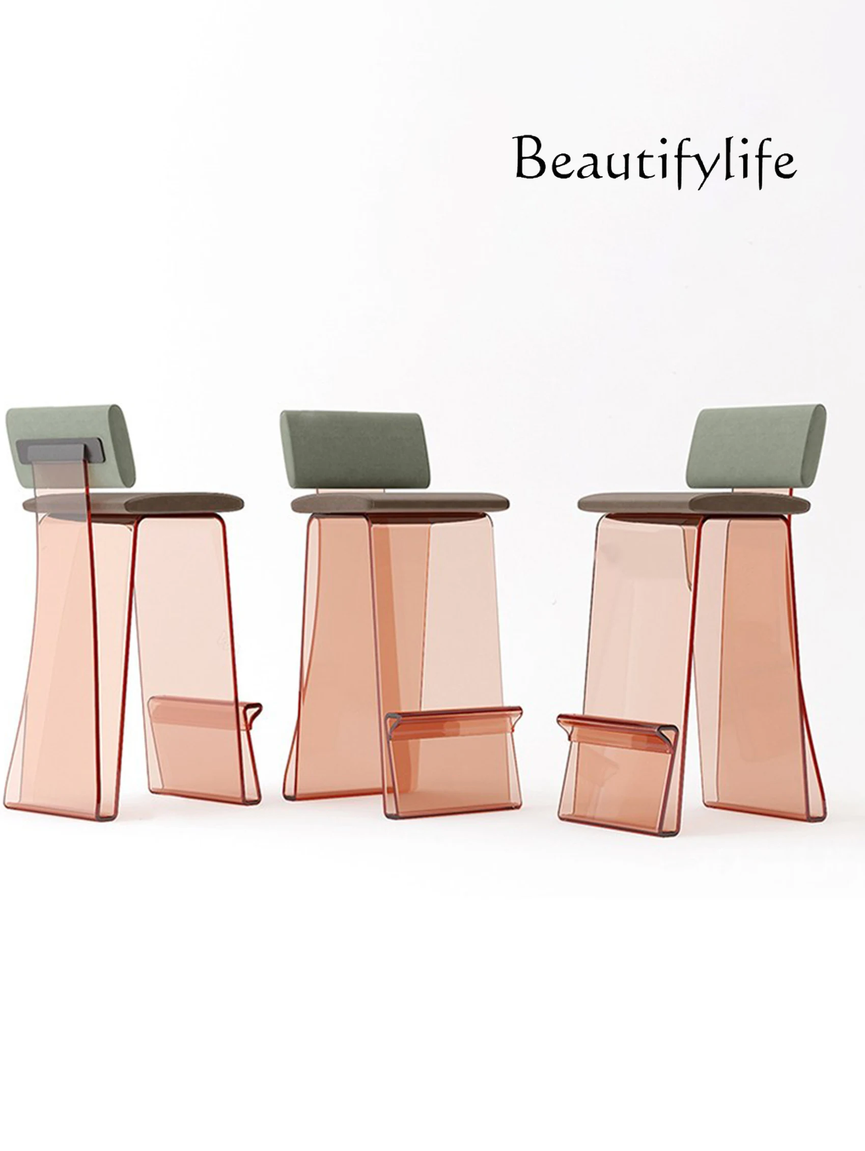 Light Luxury Brown Acrylic Modern Minimalist Restaurant Bar Stool Hot Bending Craft High Low Chair