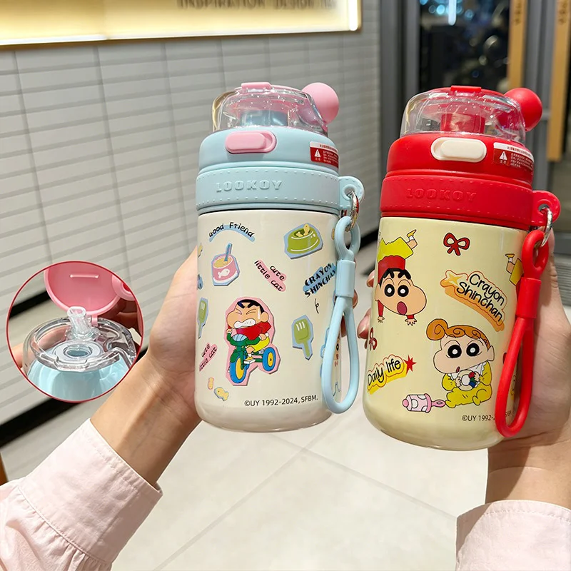 X&W Crayon Shin-Chan 480ml Insulated Cup 316 Stainless Steel Straw Cup Portable Outdoor Travel Children Water Bottles Girl Gift