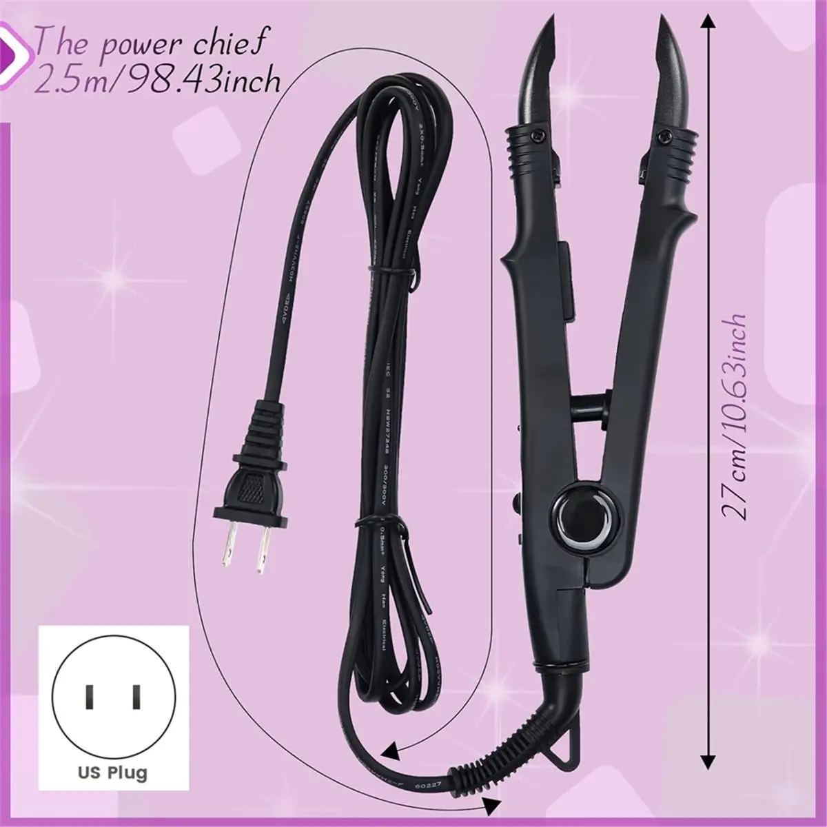 

Hair Extensions Tool C Head U Tip Iron Connector Wand with 2 Bags Keratin Glue Granule Beads US Plug