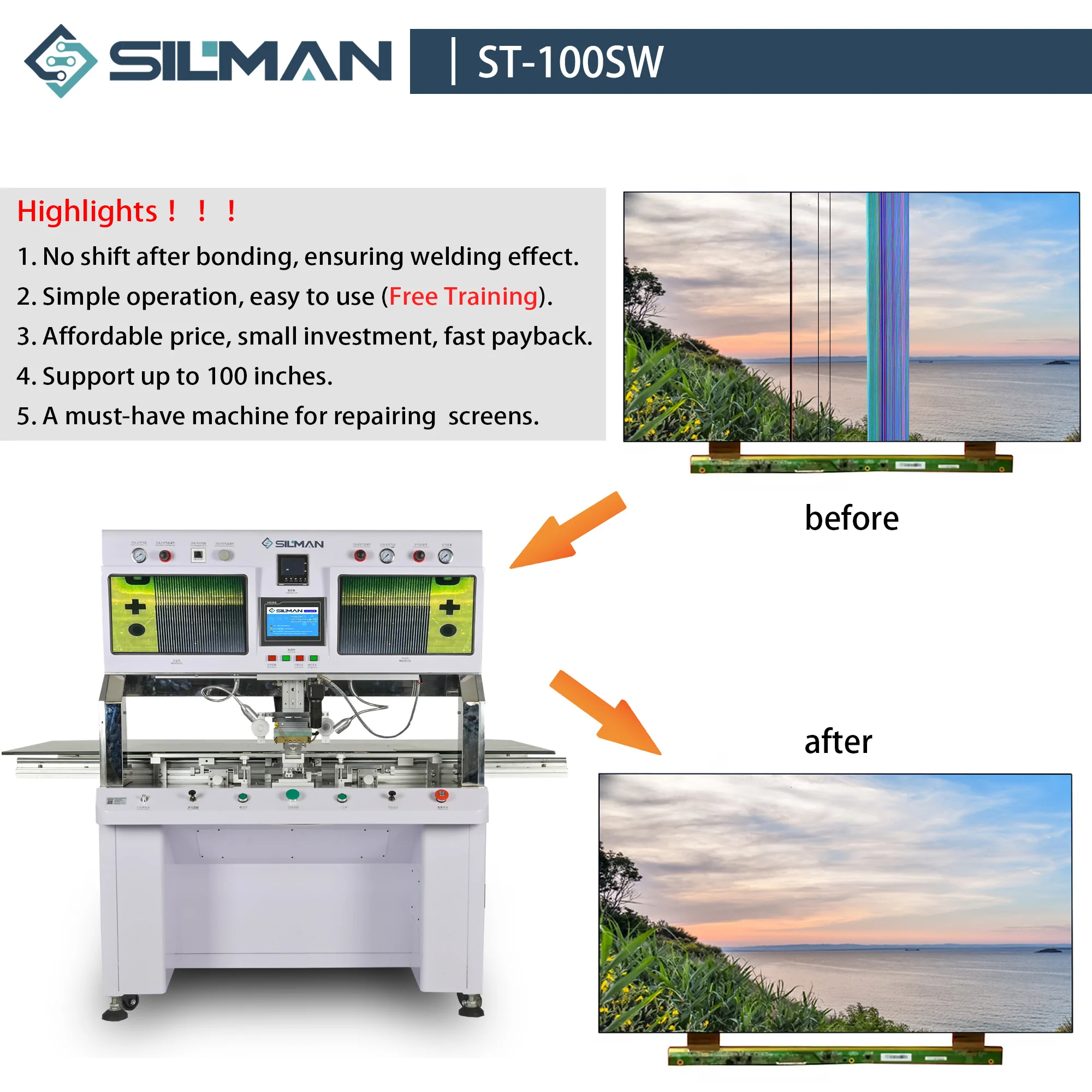 Silman ST-100SW ACF COF Bonding Machine For Laptop LED LCD TV Screen TAB FPC COG Single Head Big Size Display Repairing Device