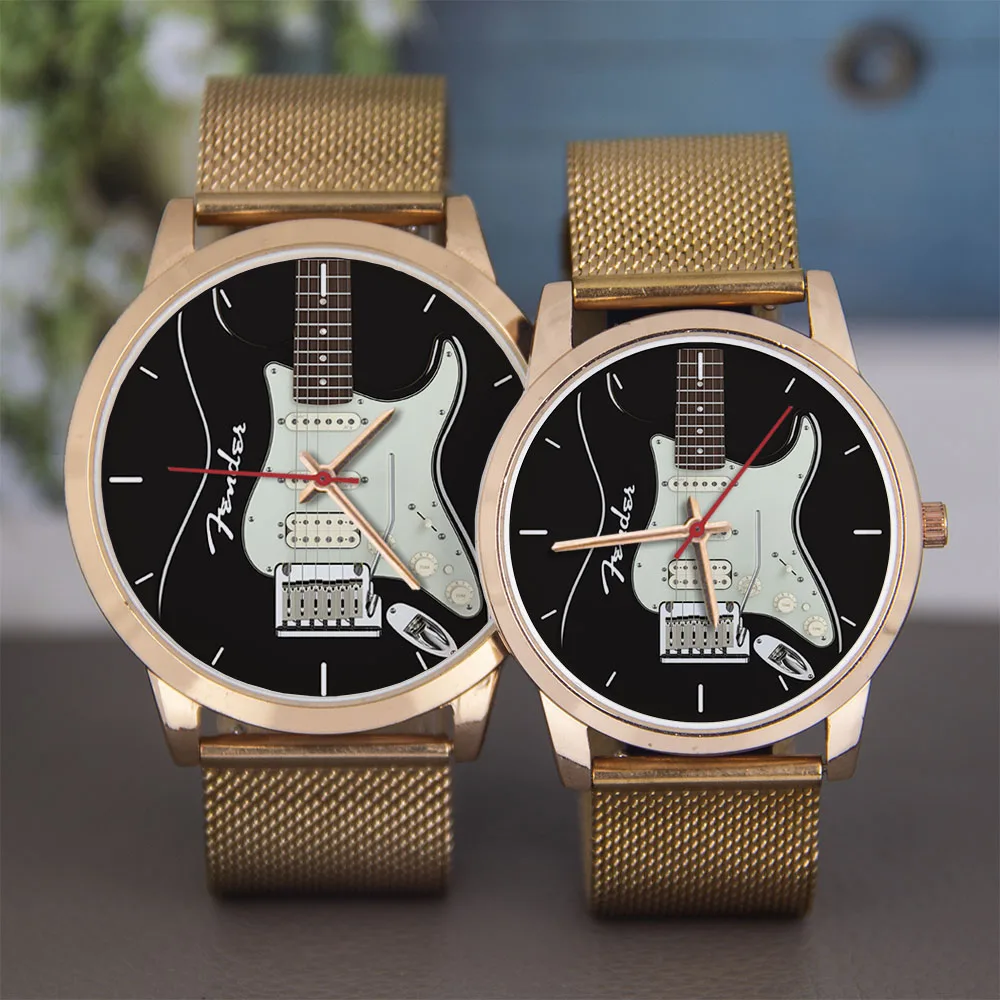 Guitar Bass Pattern Universal for Men Women Souvenir Composer Rose Gold Man Watch Silver Watches Black Bracelet Gift Clock