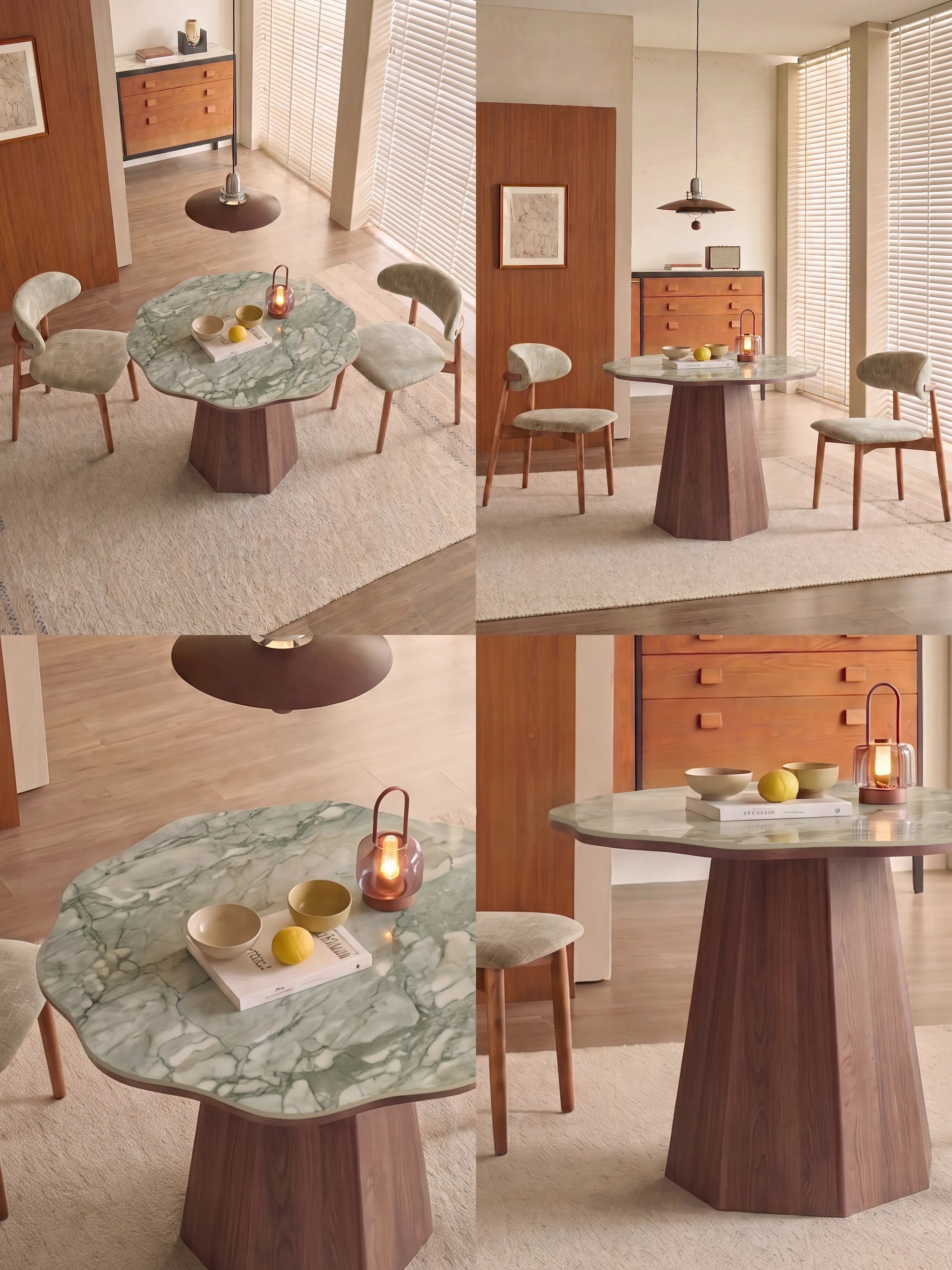 Vintage Style Round Marble Dining Table for Home French Travertine Solid Wood Pedestal Table Luxury Restaurant Furniture