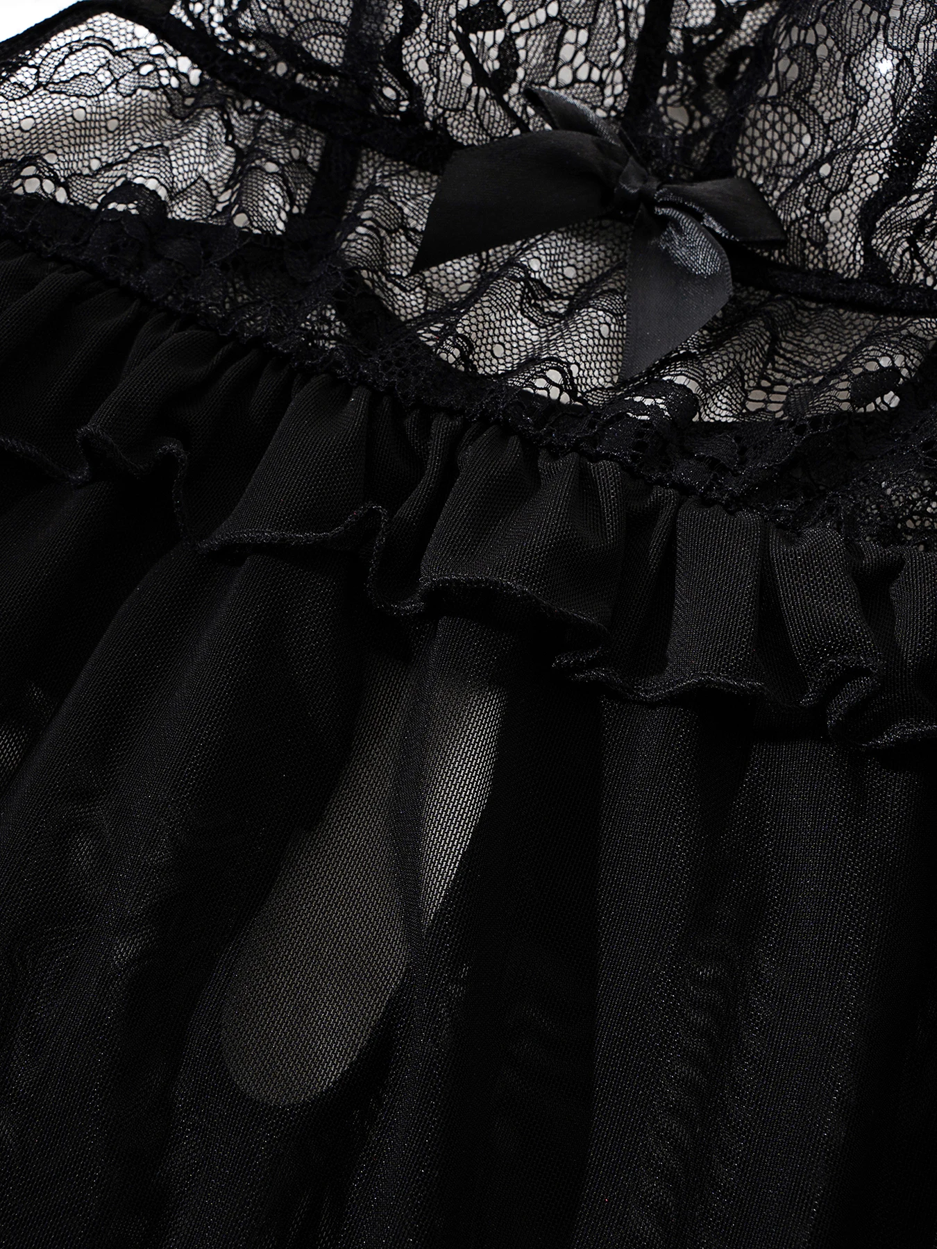 ملابس داخلية سوداء شفافة مثيرة، ثوب نوم دانتيل نسائي، ثوب نوم نسائي مثير بدون أكمام مع قماش شبكي، رقبة على شكل حرف V. ملابس داخلية