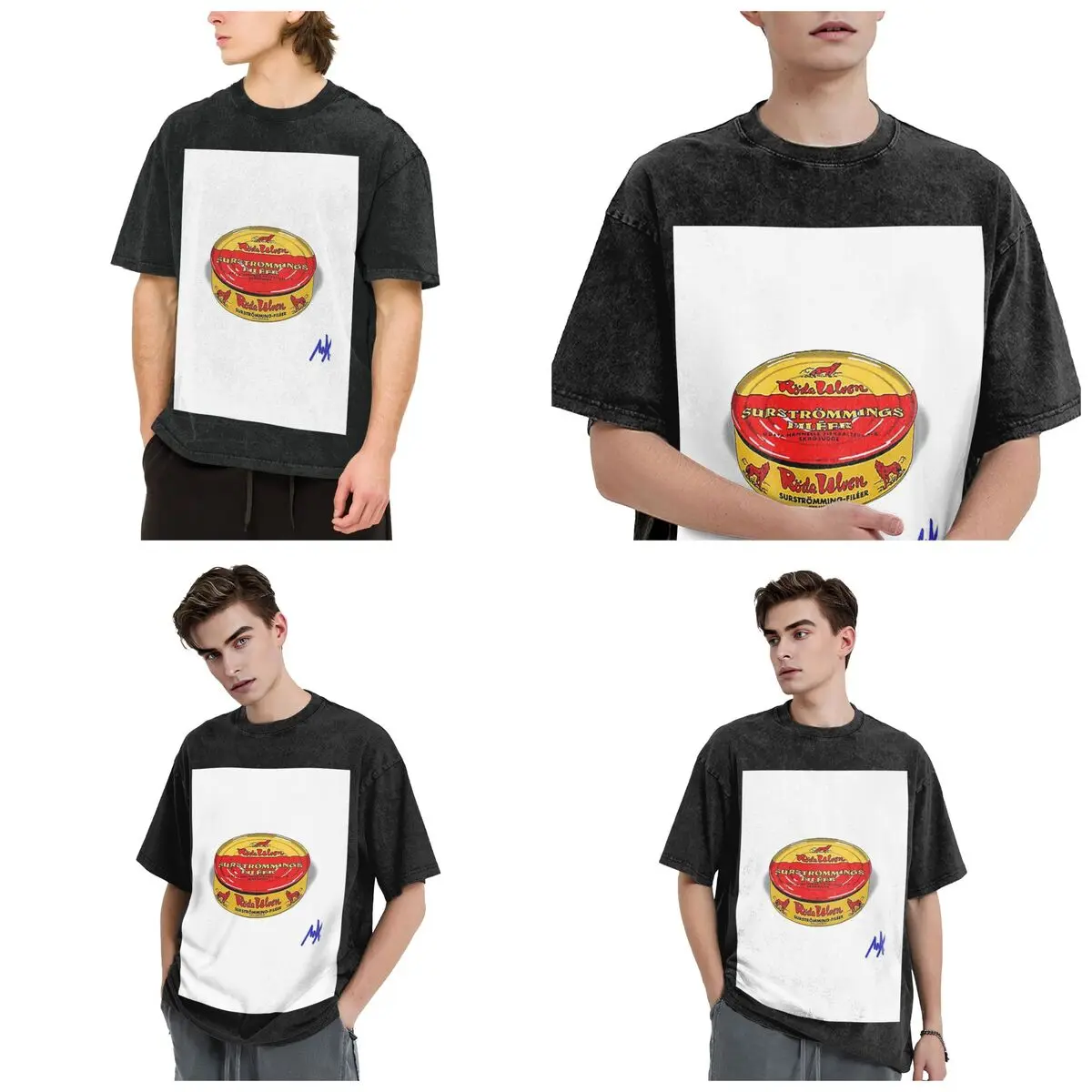 Surstromming Hip Hop Short Sleeve T-Shirts Washed Tops Tees Streetwear T Shirt Vintage for Men Women