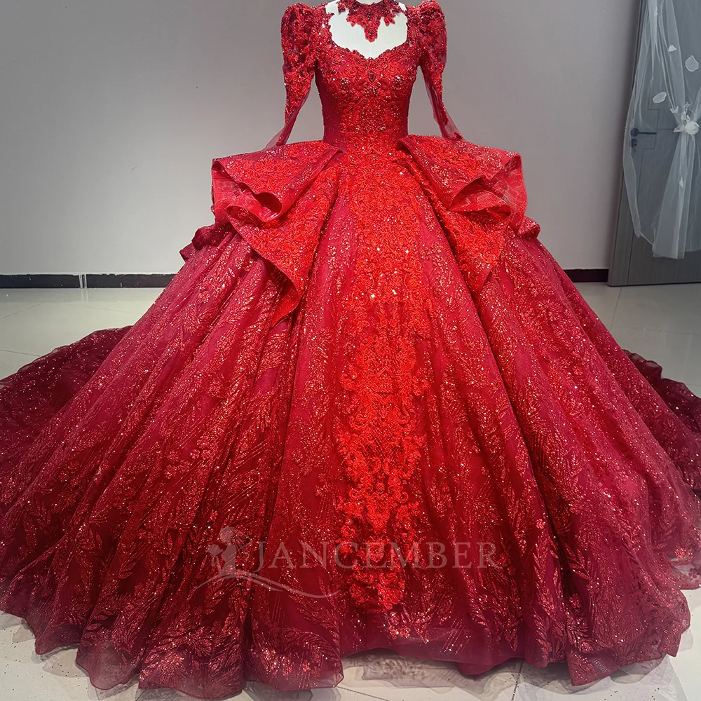 

Роскошное свадебное платье из органзы с бисером, бальное платье принцессы с длинными рукавами и овальным вырезом, индивидуальное платье невесты Vestido De Novia