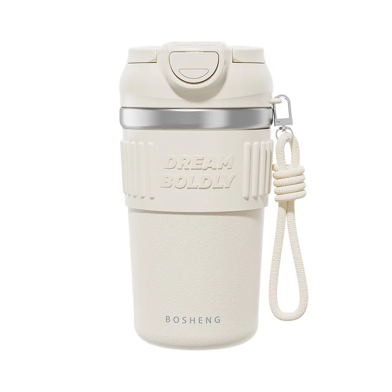 Simple Stainless Steel Straw Tumbler, 316 Insulated Thermos Cup for Office & Commute, Easy Clean, 6-Hour Hot/Cold, Double Lid