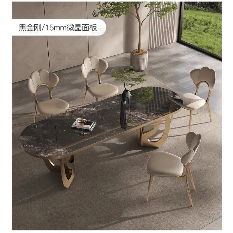 High-end villa rectangular luxury stone dining table rock slab marble pattern household dining table