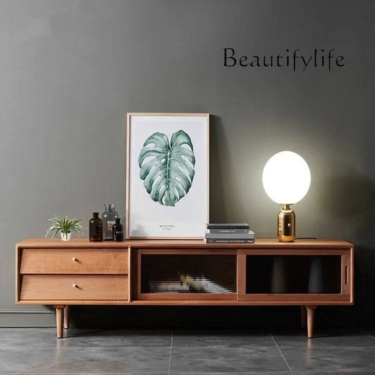 

muebles de salónModern Minimalist Solid Wood Household Glass TV Cabinet Door Audiovisual Cabinet