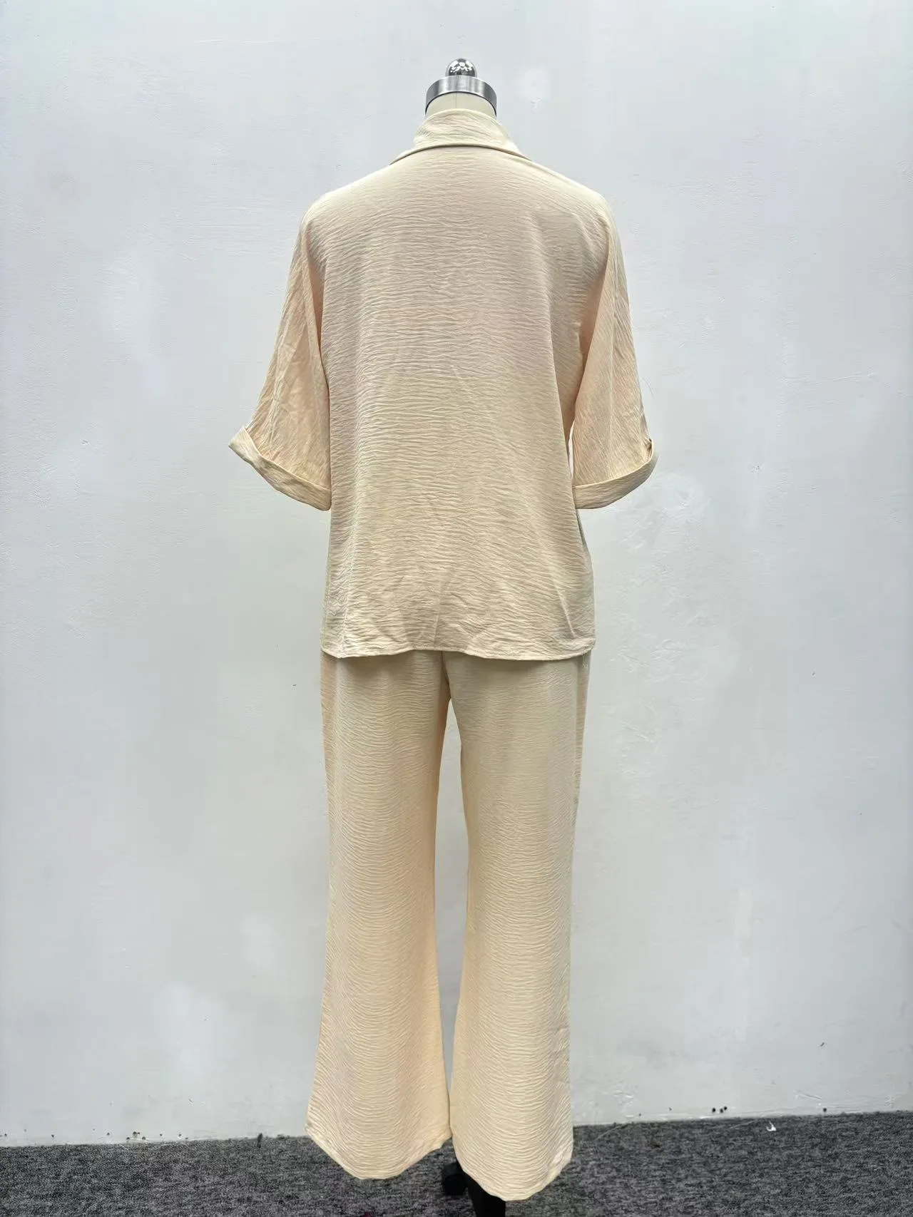 Conjuntos de dos piezas de pantalones para mujer, conjuntos a juego de manga corta, Tops de trabajo elegantes, pantalones largos de pierna ancha, cintura alta, informales, sueltos, 2025