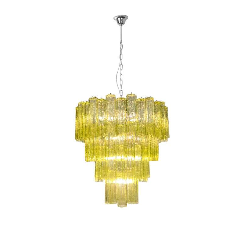 Elevate Your Living Room With Our Luxury Glass Tube E14 LED Chandelier High-end Pendant Light Pink