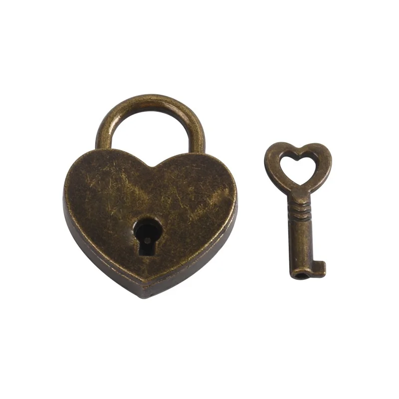Small Heart Shape Lock Vintage Couple Padlock Pink Romantic Lovely Diary Padlock Key Lock with Key Wedding Jewelry
