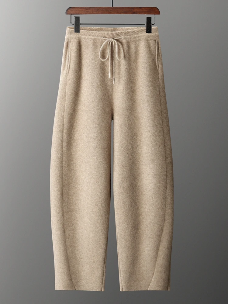 

Chic Commut Men's Pants 100% Cashmere Pant Autumn Winter Wide Leg Trousers Thick Warm Knitted Bend Knife Pants Casual Sweatpants