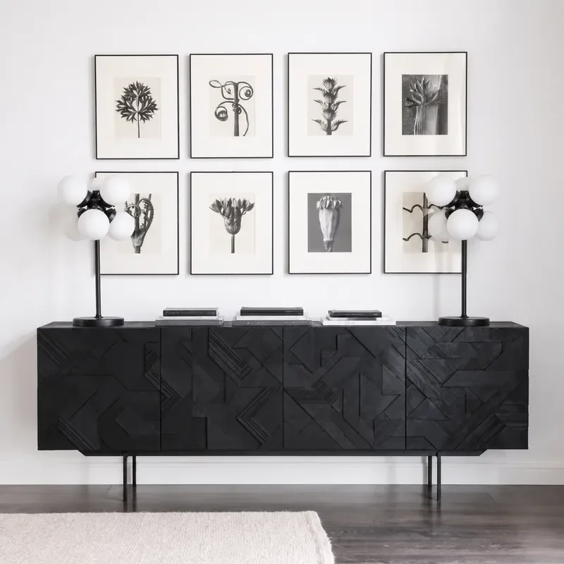Minimalist Solid Wood Sideboard Cabinet Medieval Industrial Style Black Wabi Sabi Dining Storage Cupboard Wall Mounted