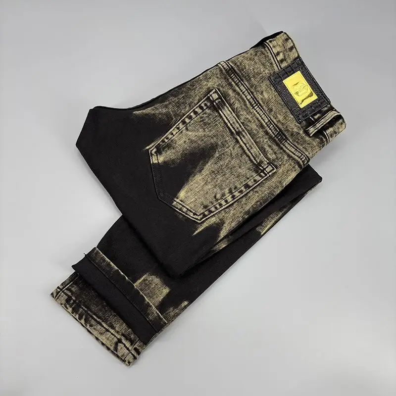High-end 2026 Light Luxury Men's Jeans Black Autumn and Winter New Washed Slim-fitting Designer Small Feet Casual Long Pants Men