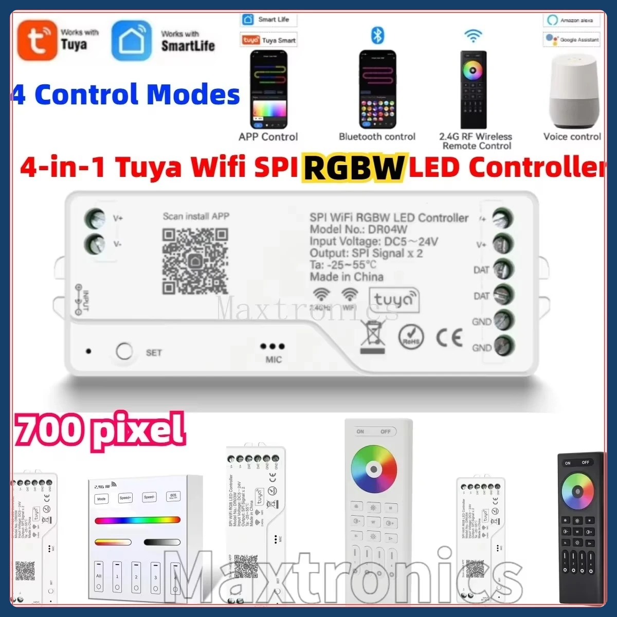 Addressable Tuya Wifi 4in1 SPI RGBW LED Controller Smart Life Alexa Google Home Control for WS2814 SK6812 RGBW LED Strip Light
