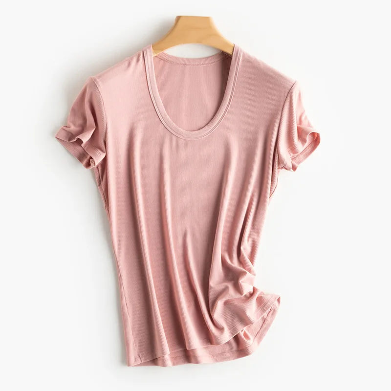 New Spring Breathable Women T-Shirts Short Sleeve Tee U Neck Mulberry Silk Fashion Designer T Shirt Female