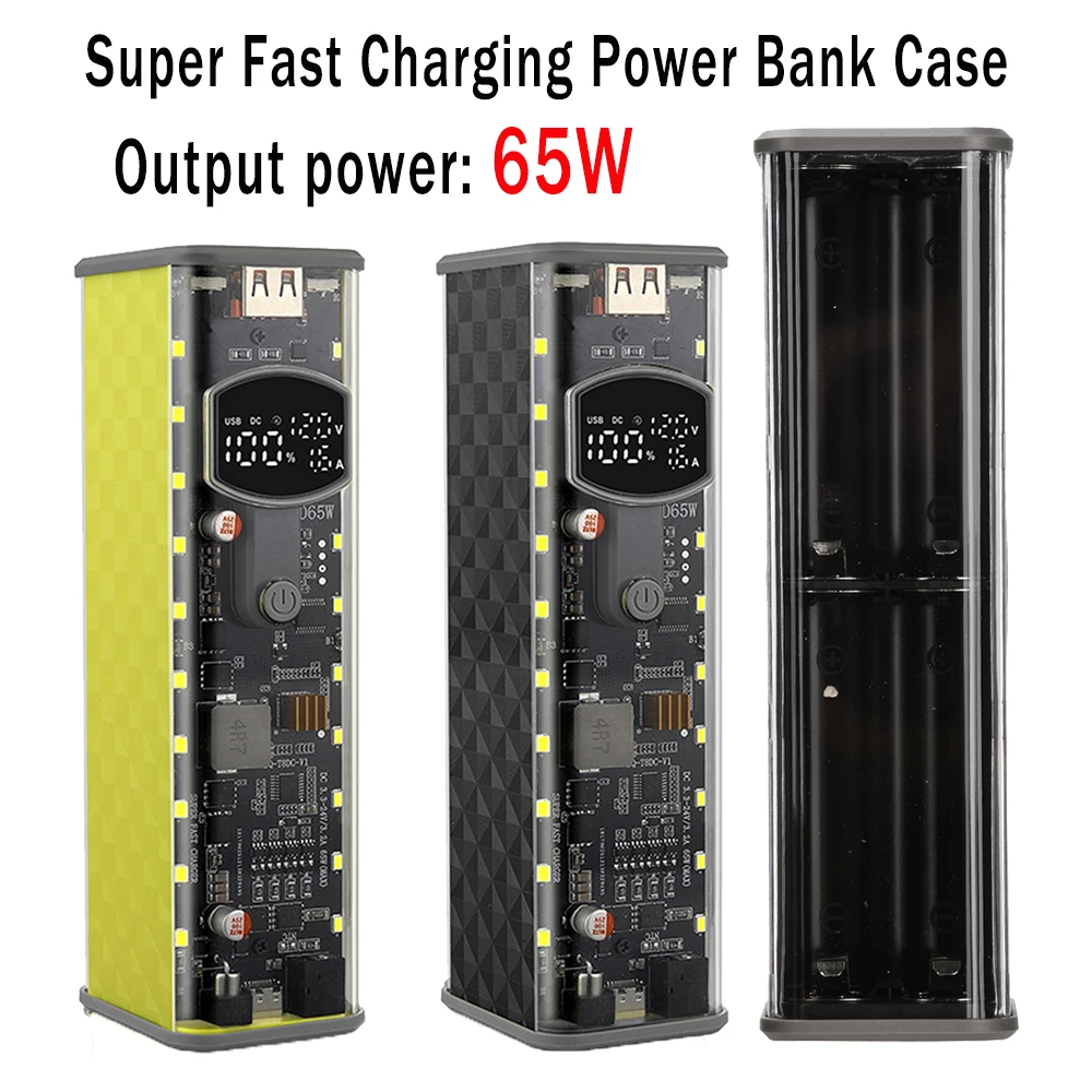 PD65W Battery Storage Box Super Fast Charging 8 Cell 18650 DIY Power Bank Case Kit Digital Display Battery Holder USB+Type-C