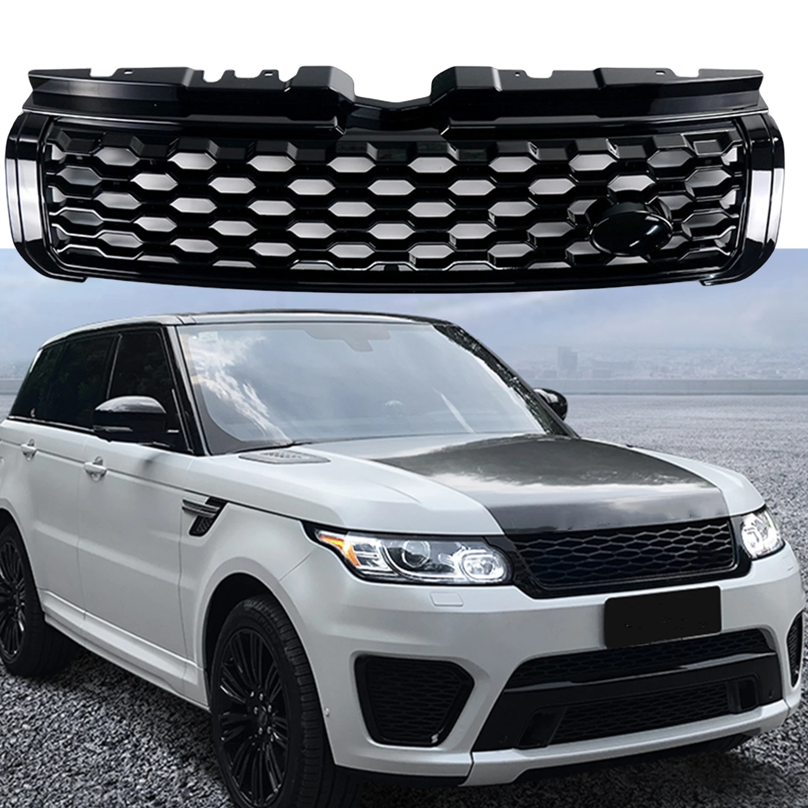 

Front Grille Racing Grill For Land Rover Range Rover Evoque 2012-2019 LR083605 Honeycomb Style Black Upper Bumper Hood Mesh Grid