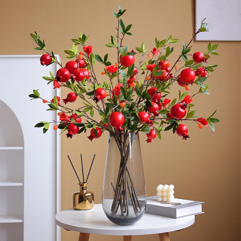 

1 шт., имитация 5 головок, гранатовые фрукты, украшение для дома, гостиной, новогоднее красное украшение бонсай, искусственные цветы