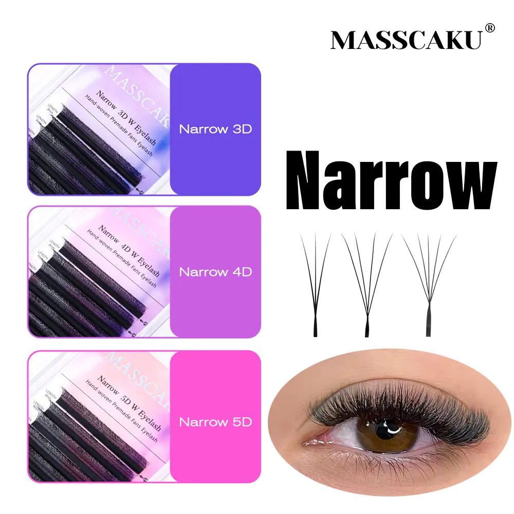 

MASSCAKU 3D-5D Narrow W Shaped Automatic Flowering Eyelash Extensions Premade Fans Natural Soft Individual Lashes Full Dense