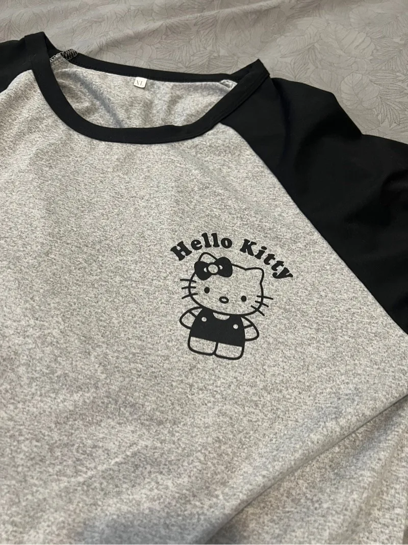 New Casual Hello Kittys Spring Autumn Long Sleeved Pajamas Set Black Gray Color Long Pajamas Suit Winter Warm Homewear Pajamas