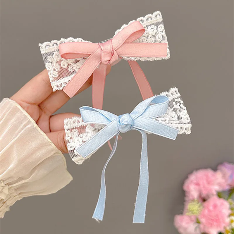 

Premium Lace Bow Hair Clip with Ribbon Adorable Ponytail Side Flyaway Pin for Kids Women Sweet