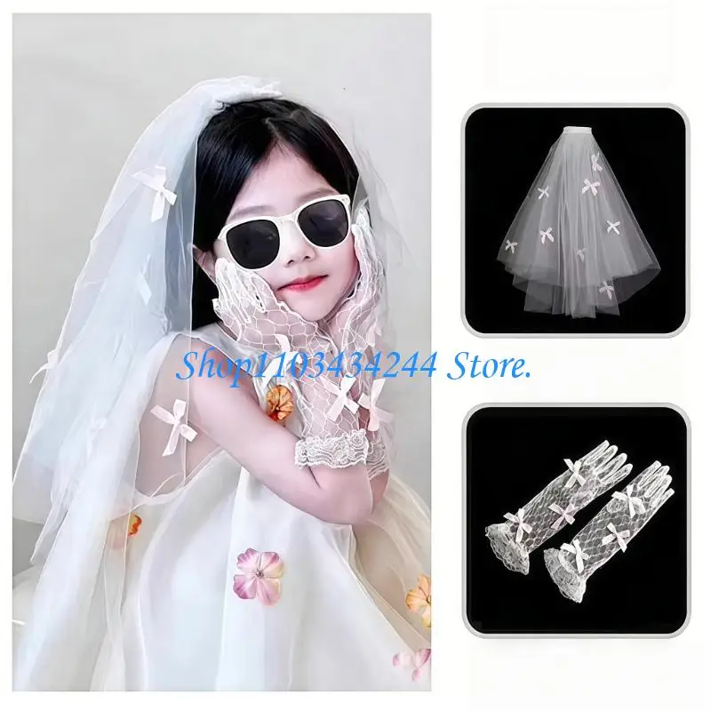 

Красивая повязка на голову с фатиновой вуалью и перчатки, повязка на голову с кружевной занавеской для маленькой девочки, в дня