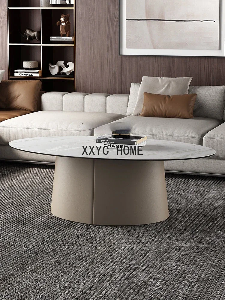 Italian Stone Plate Coffee Table Designer Oval Coffee Table Light Luxury Living Room Marble Top Coffee Table