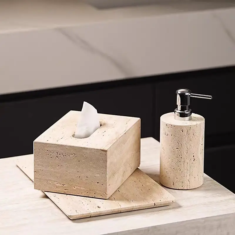 Modern simple natural yellow travertine square tissue box living room dining table hotel homestay desktop decoration