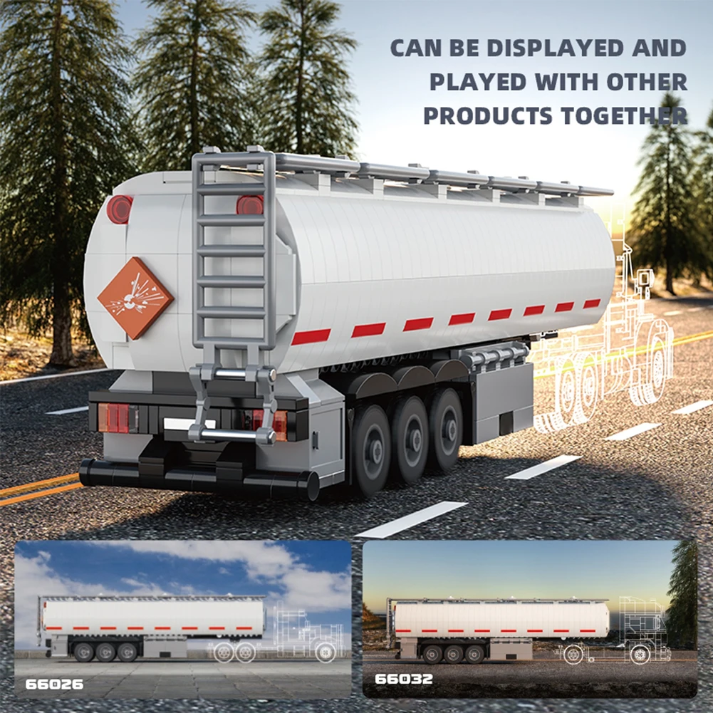 Seria pojazdów inżynieryjnych Model samochodu Amerykański i europejski ciężarówka z przyczepą kontenerową Cysterna na paliwo Klocki konstrukcyjne MOC Zabawki Prezent dla dzieci