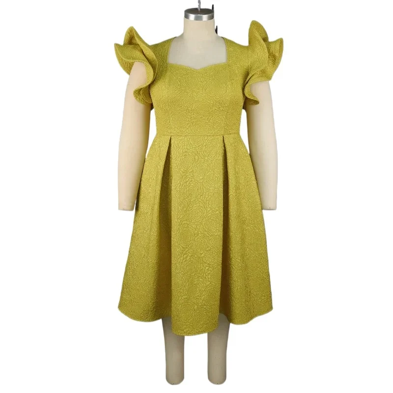 

Элегантное жаккардовое платье размера плюс с квадратным вырезом и рюшами с 3d рукавами, утягивающее вечернее платье трапециевидной формы, элегантное повседневное платье Y2k