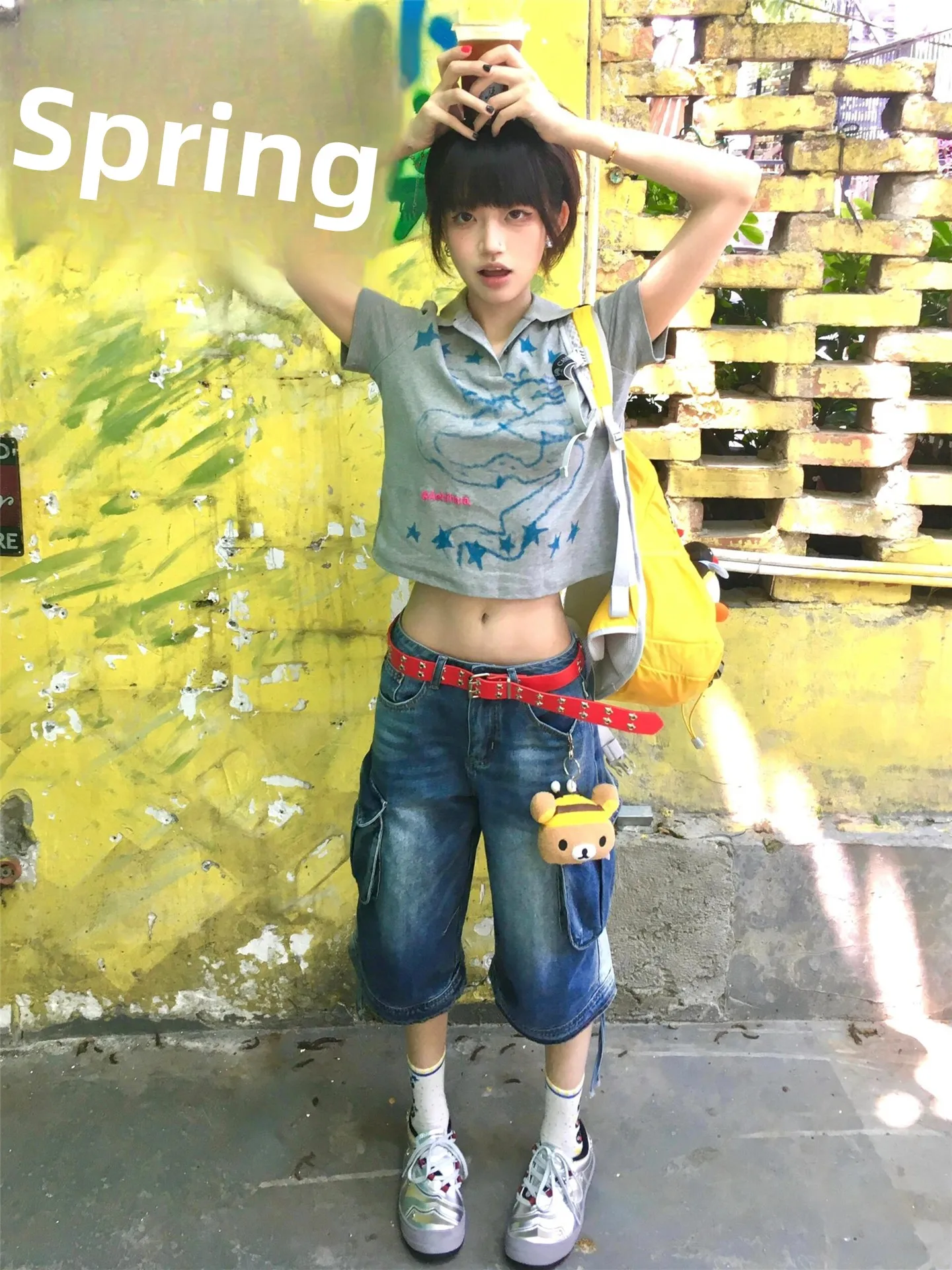 

Американские ретро-джинсы с низкой талией, укороченные, женские, весна-лето, свободные, утягивающие, средней длины, с множеством карманов, широкие брюки