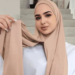 Solid Jersey Modal Hijab Instant Scarf For Woman Muslim Bonnet Hijab Shawls Ladies Long Wraps Ethnic Islamic Headband 170*85cm