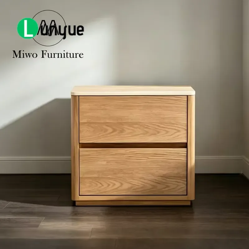 Modern Retro Limestone Marble Countertop Bedside Table Set 2 Pieces with Mirror Drawer Foldable Wood Nightstand for Apartment