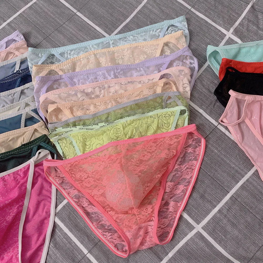 

Men Briefs Lounge Comfortable Underpants G-string Ice Silk Knickers Lace Lingerie Breathable Panties Elastic Seamless Underwear