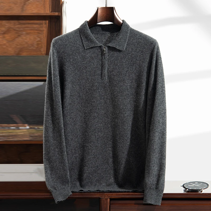 100% pure cashmere men's pullover, autumn/winter new business casual knitted sweater, thick and warm POLO collar, loose tops