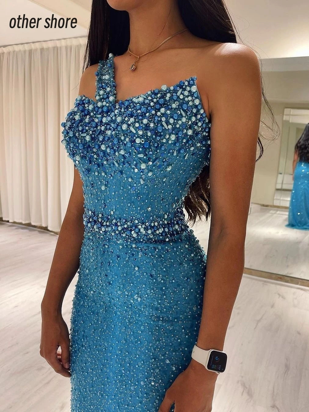 Other Shore Elegant Vintage Sweet Sexy Blue Mermaid Shiny Pearls Bead Customize Formal Occasion Prom Dress Evening Party Gowns