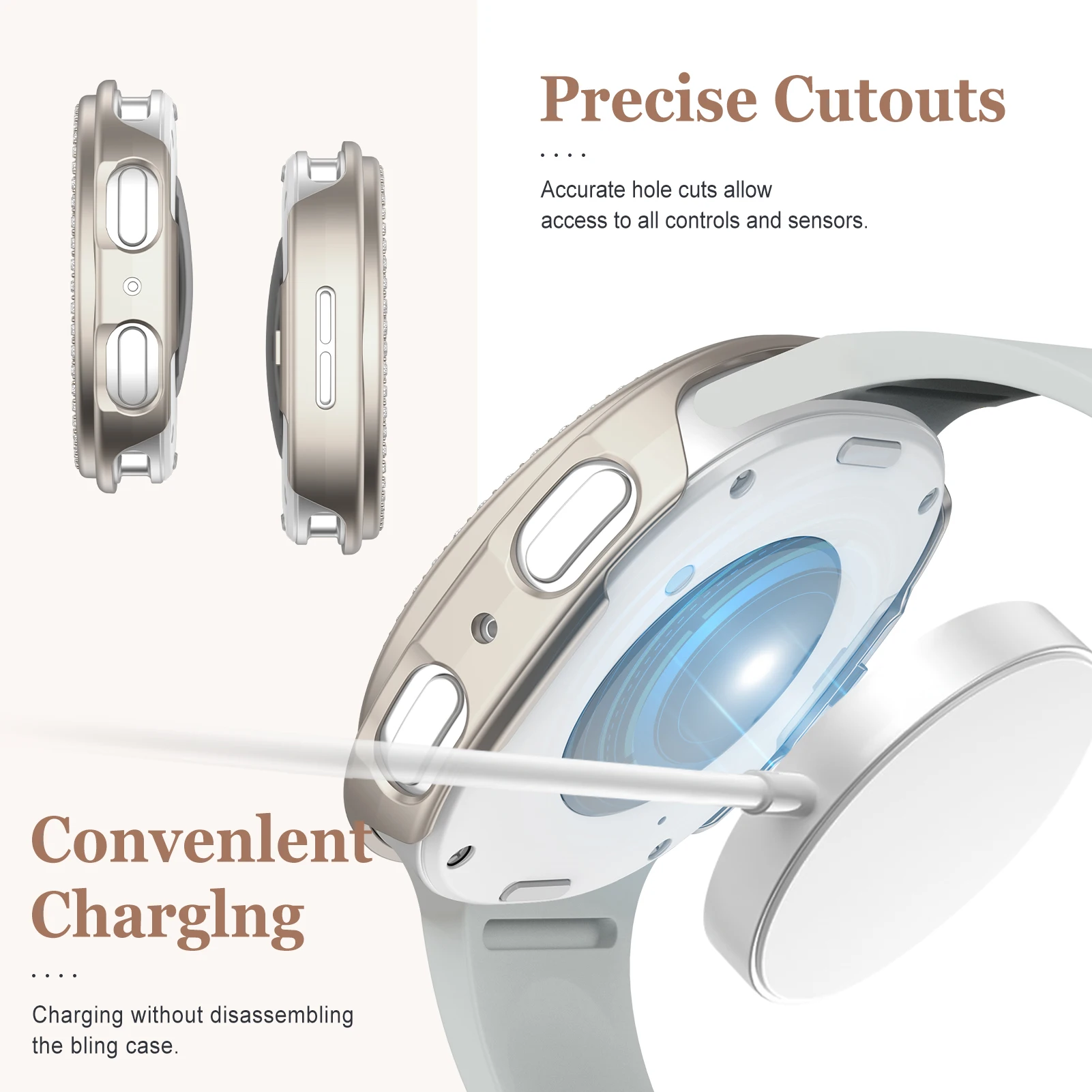 حافظة ماسية لساعة سامسونج جالاكسي 8 40 مللي متر غطاء حماية مجوف ملحقات الساعة الذكية لساعة جالاكسي 8 44 مللي متر غطاء ممتص للصدمات