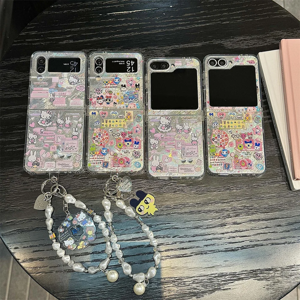 

Fashion cartoon cute phone case for Samsung Galaxy Z Flip 5 Flip 6 Flip 5 4 3 5G cover with hinges Korea INS new Hellokitty Case