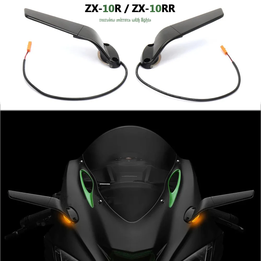

Motorcycle Rearview Mirror For Kawasaki Ninja ZX-10RR ZX-10R ZX10R ZX10RR Adjustable Rotating Wind Wing Mirrors With LED Lights