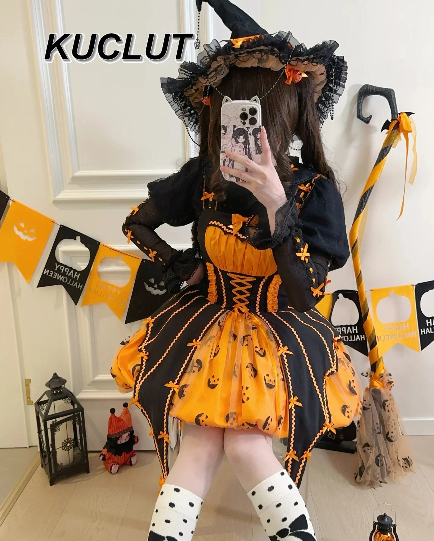 

Spring Autumn Women's Sets Halloween Sweet Style Long Sleeve Inner Shirt and Dress Set Fashion Casual Lolita Outfit