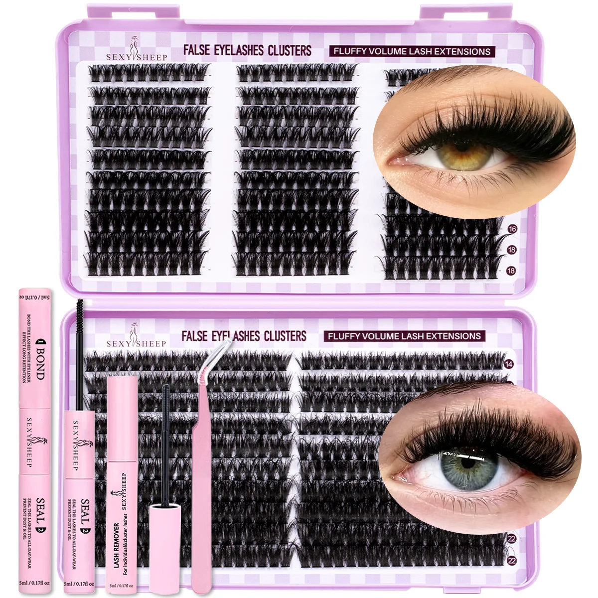 DIY Wimpernverlängerungs-Set Dicke Cluster-Wimpern mit Kleber und Versiegelung Flauschige Einzelwimpern Gemischtes Volumen Wiederverwendbares Make-up – Detail 7