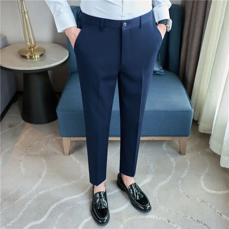 

Men 2023 Spring Autumn New Business Casual Suit Pants Male Slim Fit Straight Trousers Men Solid Color Formal Trousers V157