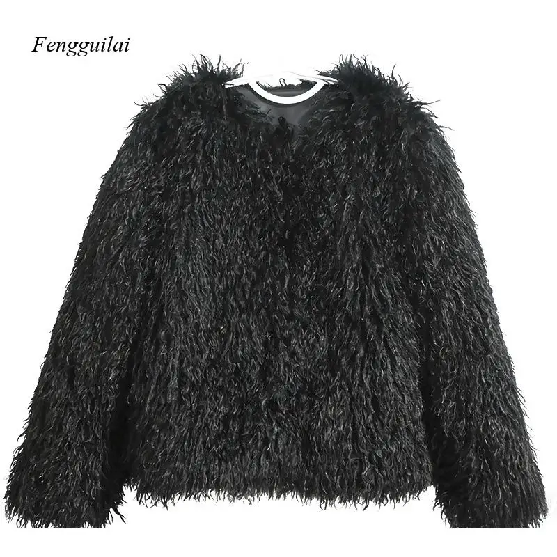 Women's Shaggy Faux Fur Jacket Open Front, Cropped Fit, Fluffy Texture Glamorous Party Style for Fall & Winter