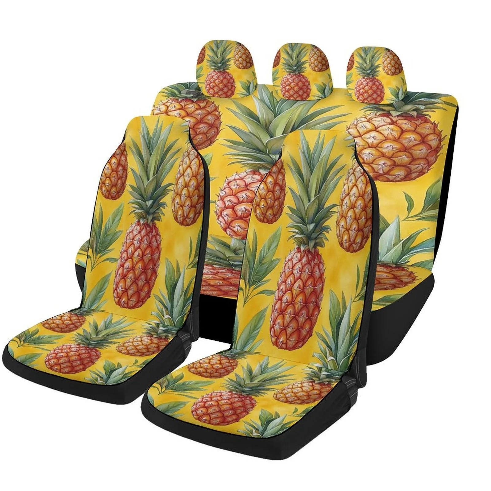 Car Seat Cover Set Featuring A Pineapple Design, Suitable For A Variety Of Vehicles. Stylish And Durable, This Complete Set Incl