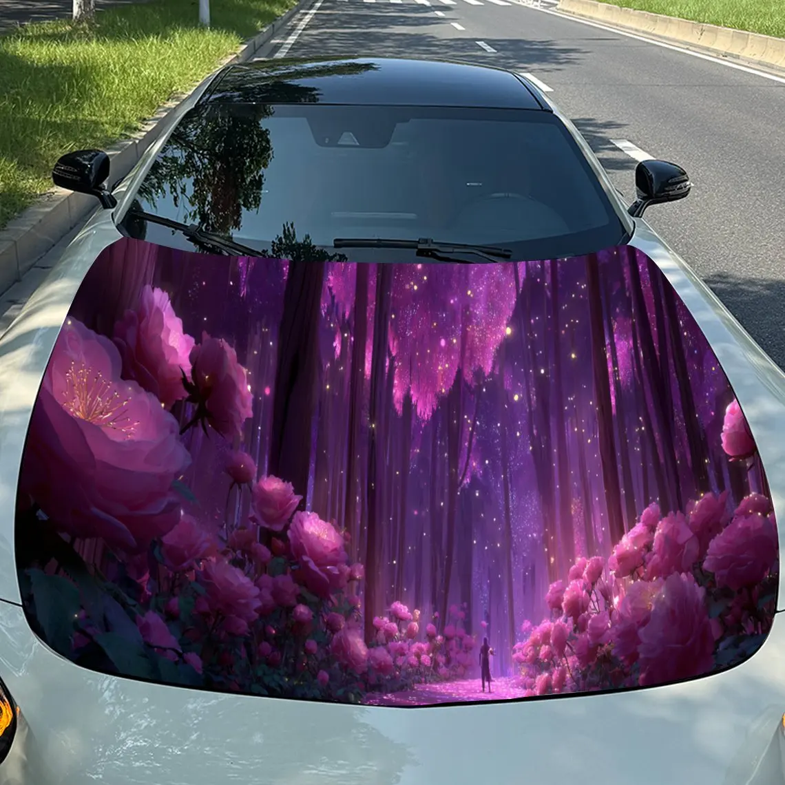 

Фиолетовый цветочный лес Фея Приключения ПВХ, виниловые обертывания на капоте двигателя автомобиля, самоклеящаяся водонепроницаемая наклейка на капот автомобиля, декор автомобиля