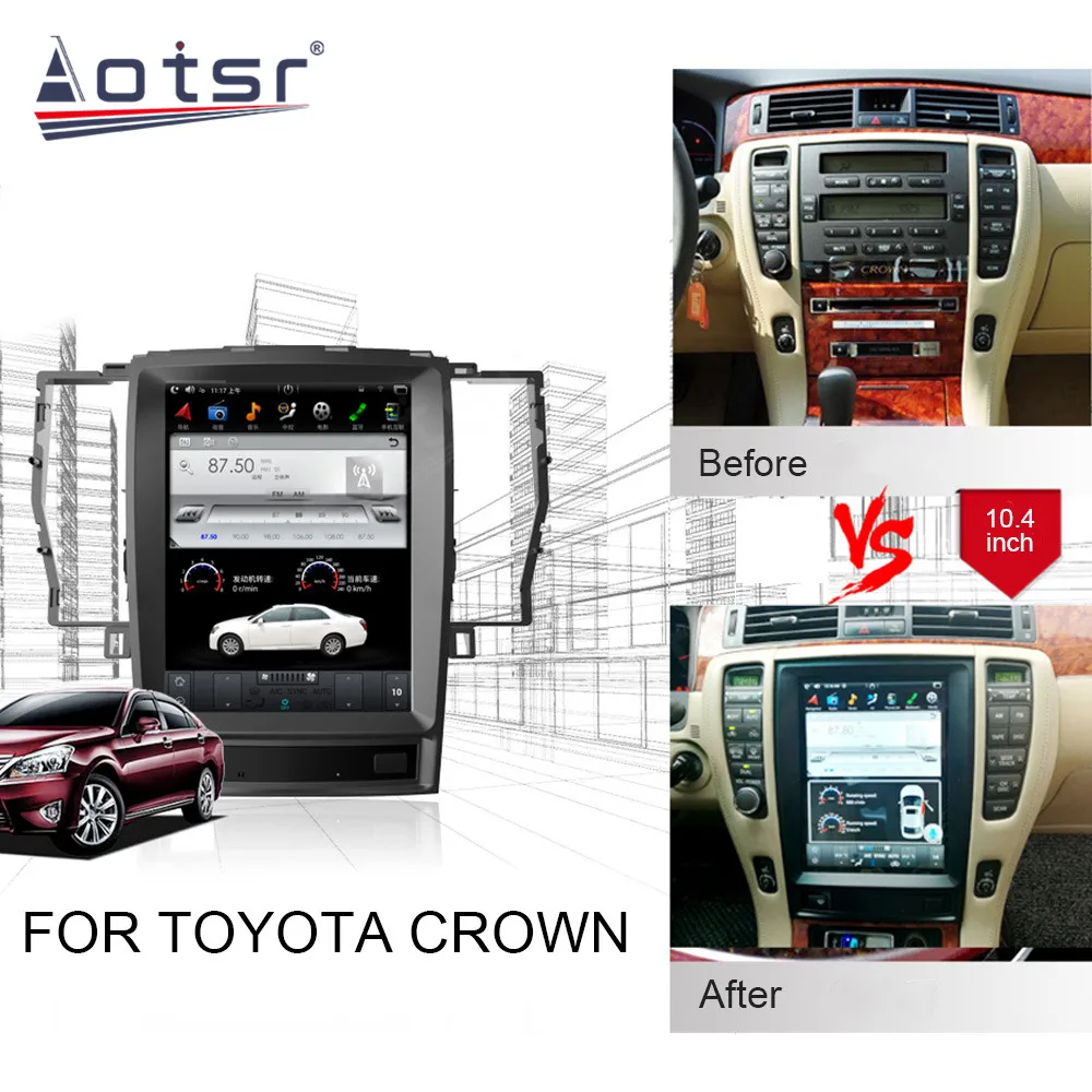 

10,4-дюймовый Android 13 для Toyota Crown T605, автомобильный GPS-навигатор, CarPlay HD, сенсорный экран, головное устройство, мультимедийный плеер, радио, авто