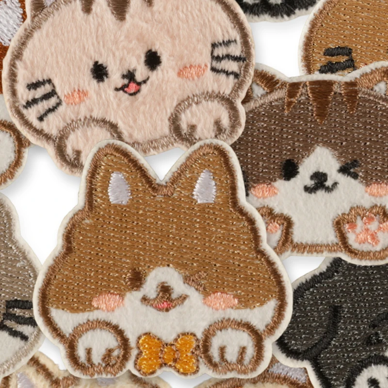 9-teiliges Katzen-Hunde-Tier-Set, niedliche selbstklebende Aufnäher für Kleidung, Kinder, bestickte Eisen-Aufkleber-Packung, Mädchen, Nähen, Stoff, Jacken, DIY – Detail 3