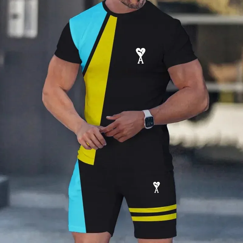 2025 Fashion Brand Casual Summer Outdoor Sports Suit Men\'s Breathable T-shirt Shorts Oversized Casual Fashion Two-piece Set